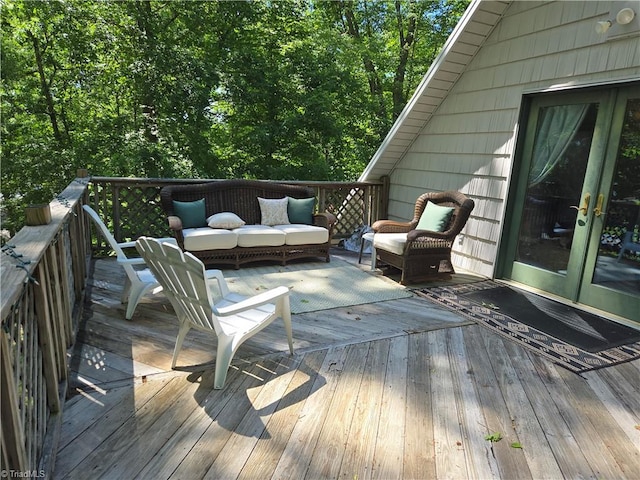 866 Trinity Church Rd, Tobaccoville, NC 27050 - wooden deck with french doors and an outdoor hangout area