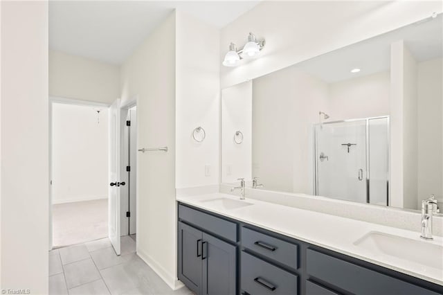 2109 Freeman St, Winston-Salem, NC 27127 - full bathroom featuring a stall shower, double vanity, tile patterned flooring, and recessed lighting