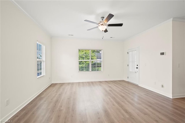 2109 Freeman St, Winston-Salem, NC 27127 - empty room with light wood finished floors, ornamental molding, and a ceiling fan