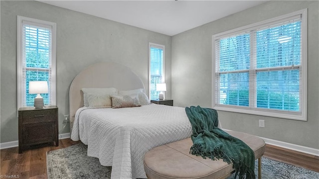 bedroom featuring wood-type flooring and multiple windows