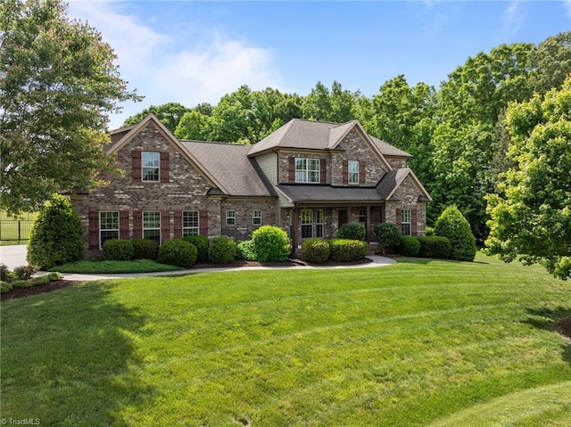 view of front facade featuring a front yard and brick siding