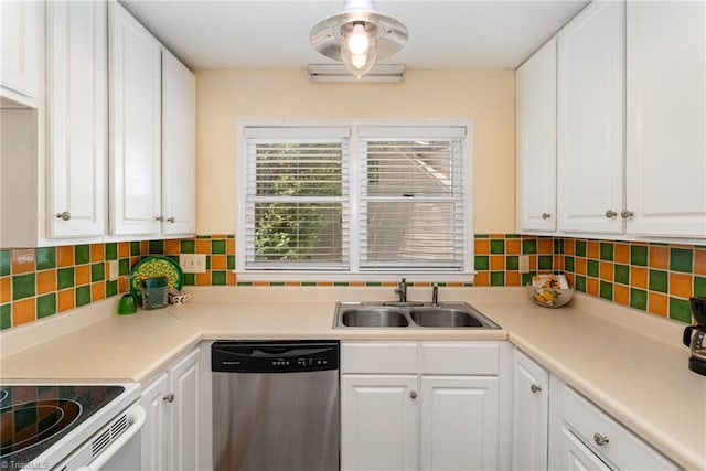 944 Chatfield Dr, Jamestown, NC 27282 - kitchen featuring stainless steel dishwasher, white cabinets, and decorative backsplash
