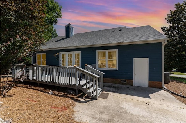 944 Chatfield Dr, Jamestown, NC 27282 - back of property with a chimney, a deck, a shingled roof, and crawl space
