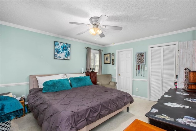 4104 Moss Brook Dr, Winston-Salem, NC 27127 - bedroom featuring carpet flooring, ornamental molding, and a textured ceiling