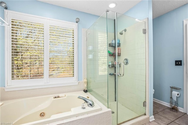 4104 Moss Brook Dr, Winston-Salem, NC 27127 - full bathroom with a bath, a stall shower, tile patterned floors, and plenty of natural light