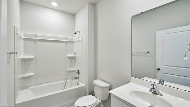 full bathroom with shower / washtub combination, toilet, and vanity