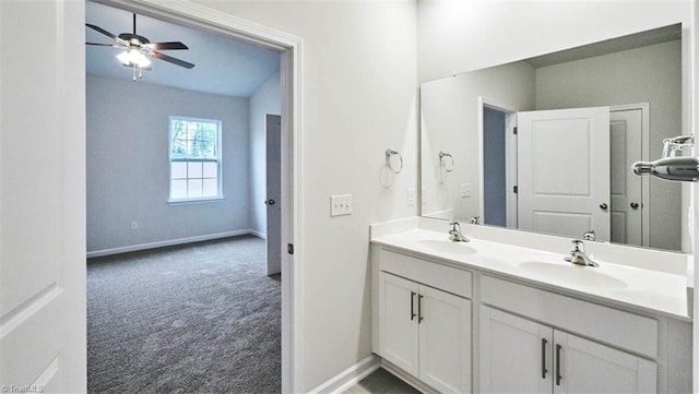 bathroom with vanity and ceiling fan