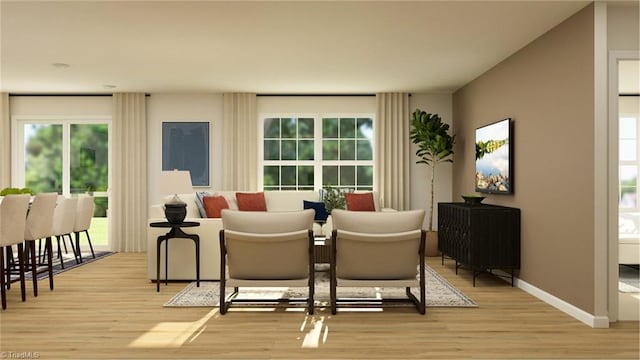 interior space featuring light wood-style floors, a wealth of natural light, and baseboards