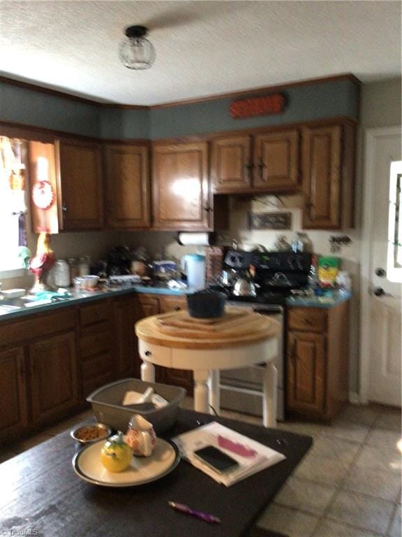 kitchen featuring a textured ceiling and sink