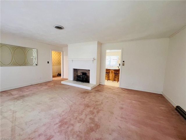 unfurnished living room with light carpet