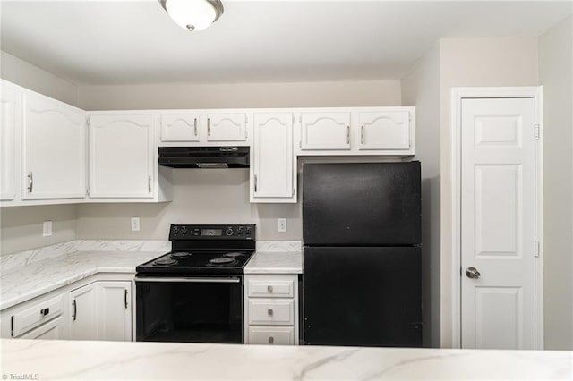 kitchen with white cabinets and black appliances