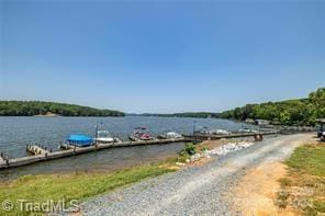 view of water feature with a boat dock