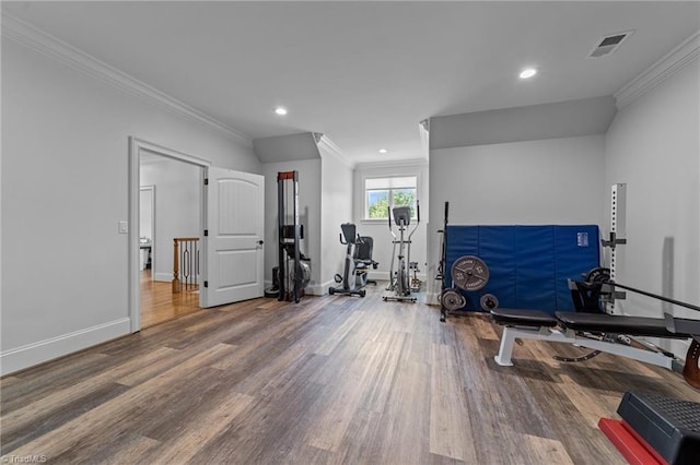 7604 Pemberley Dr, Oak Ridge, NC 27310 - workout room featuring crown molding, wood finished floors, and recessed lighting