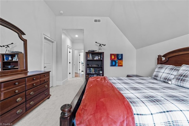 7604 Pemberley Dr, Oak Ridge, NC 27310 - bedroom featuring light carpet and lofted ceiling
