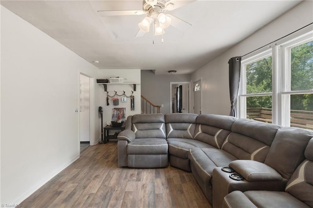267 Pine Ridge Trl, Pinnacle, NC 27043 - living room featuring a ceiling fan, light wood-style floors, and stairway