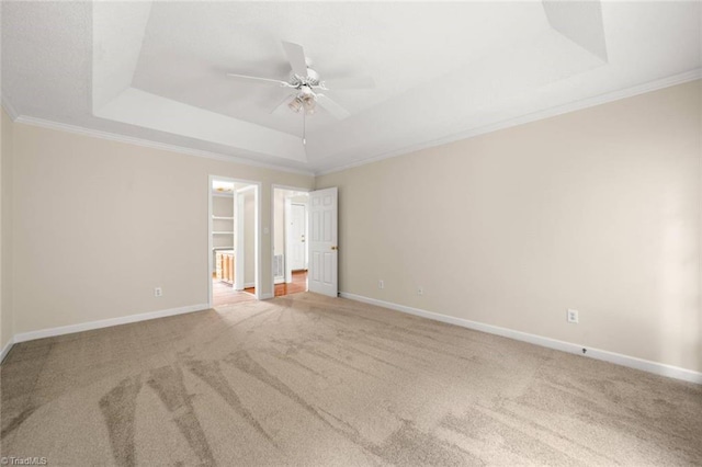 145 Millers Crossing Ct, Winston-Salem, NC 27103 - unfurnished bedroom with a raised ceiling, carpet, crown molding, and a ceiling fan