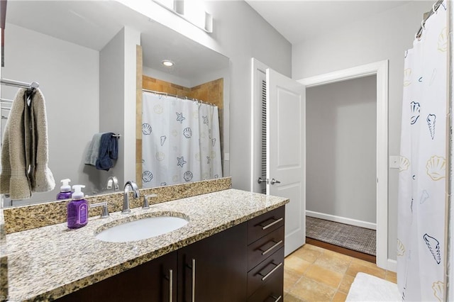 bathroom with vanity and a shower with curtain