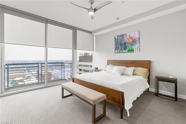 bedroom featuring ceiling fan and carpet flooring