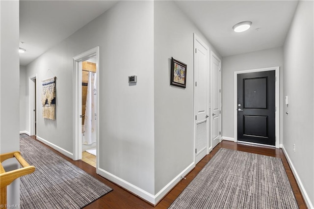 interior space featuring dark wood-type flooring