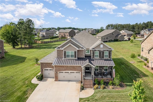 6006 Tanoak Ct, Stokesdale, NC 27357 - view of front of home featuring brick siding, concrete driveway, a porch, and a front lawn