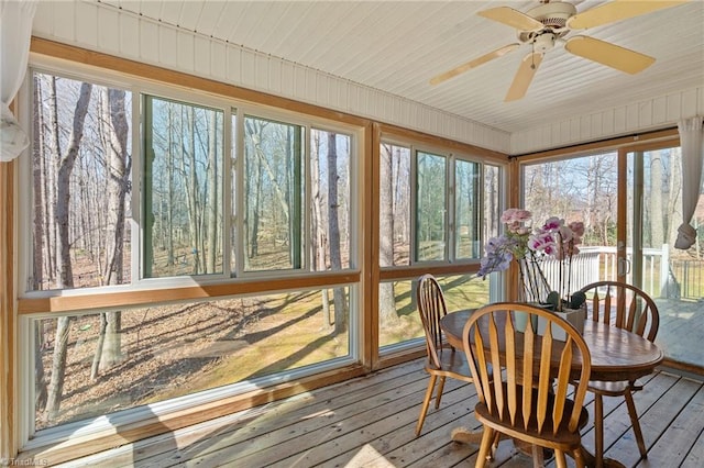 sunroom / solarium with ceiling fan