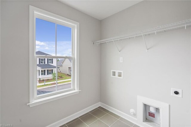 laundry room with hookup for a washing machine, hookup for an electric dryer, tile patterned flooring, laundry area, and baseboards