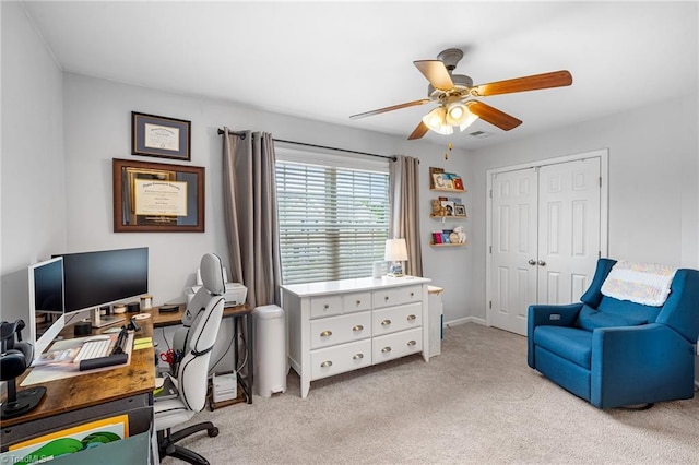 3719 Spanish Peak Dr, High Point, NC 27265 - office area with ceiling fan, light carpet, and baseboards