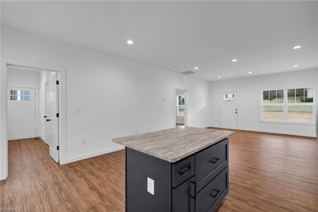 kitchen with hardwood / wood-style floors and a center island