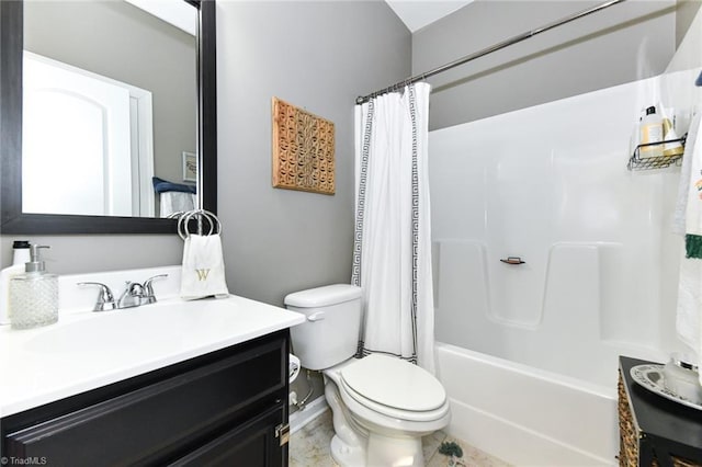 full bathroom featuring vanity, toilet, and shower / bath combo with shower curtain