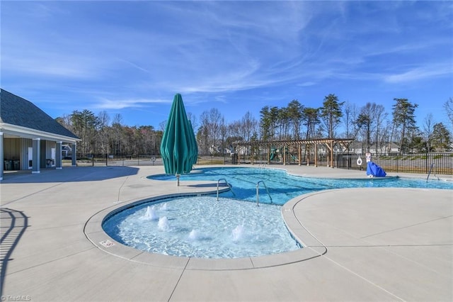 view of swimming pool featuring a patio