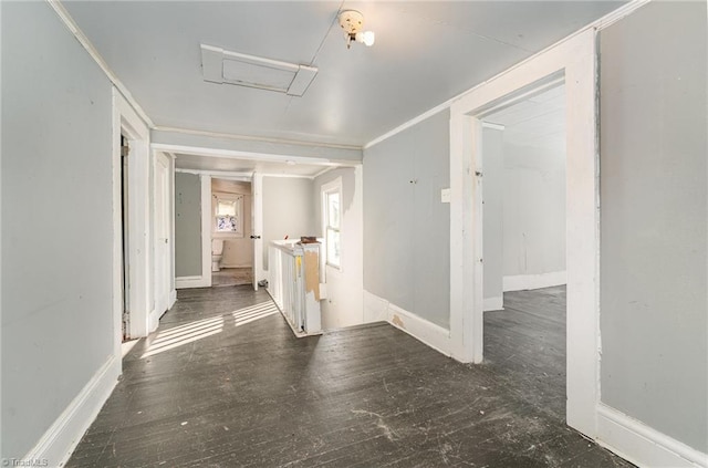 hallway featuring ornamental molding