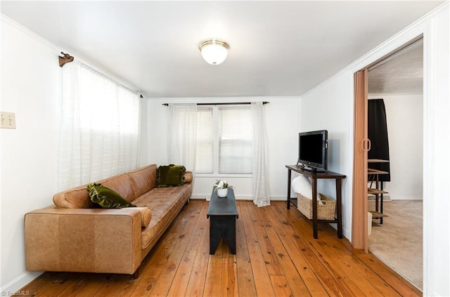 living room with wood-type flooring and baseboards