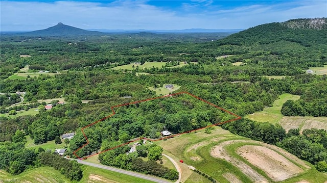 1134 Edwards Farm Rd, King, NC 27021 - aerial view of property's location featuring property parcel outlined, a forest, and mountains