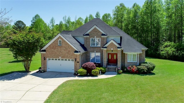 226 Marshview Cir, Angier, NC 27501 - view of front of home with a front lawn, brick siding, and concrete driveway