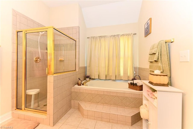 226 Marshview Cir, Angier, NC 27501 - bathroom with a garden tub, tile patterned flooring, and a stall shower