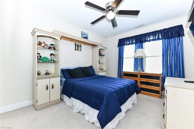 226 Marshview Cir, Angier, NC 27501 - bedroom featuring ceiling fan, light carpet, visible vents, and baseboards
