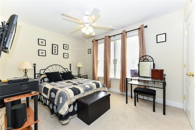226 Marshview Cir, Angier, NC 27501 - bedroom featuring visible vents, a ceiling fan, baseboards, and light carpet