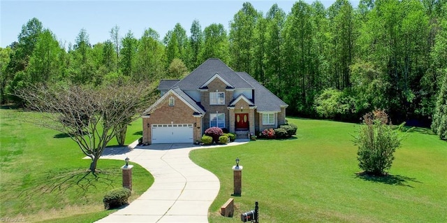 226 Marshview Cir, Angier, NC 27501 - traditional-style house with driveway, stone siding, and a front lawn