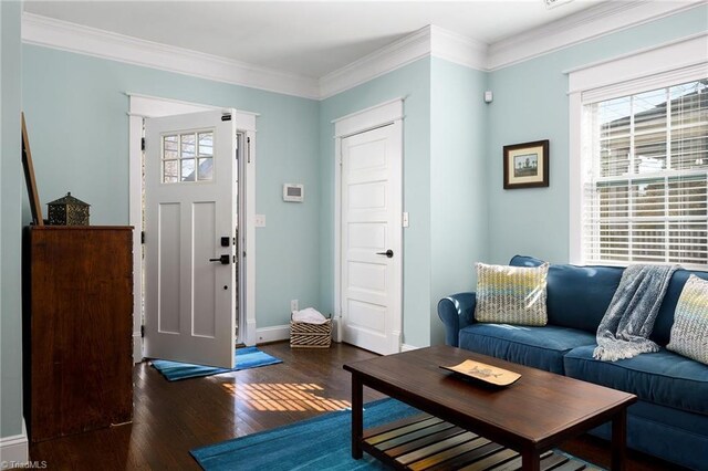 26 Vintage Ave, Winston-Salem, NC 27127 - living area with baseboards, ornamental molding, and wood finished floors