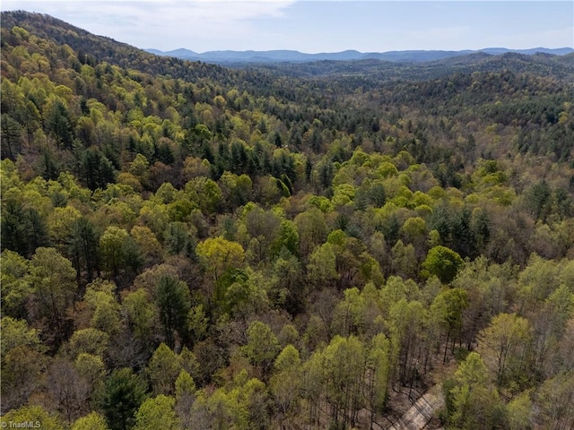 bird's eye view featuring a forest view and a mountain view