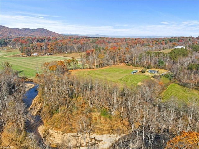 drone / aerial view featuring a mountain view