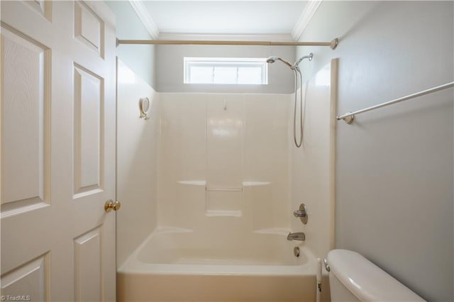 full bath featuring ornamental molding, bathtub / shower combination, and toilet