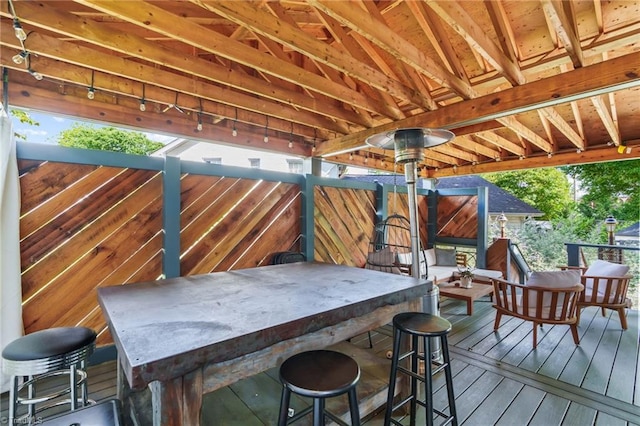 deck with outdoor dry bar