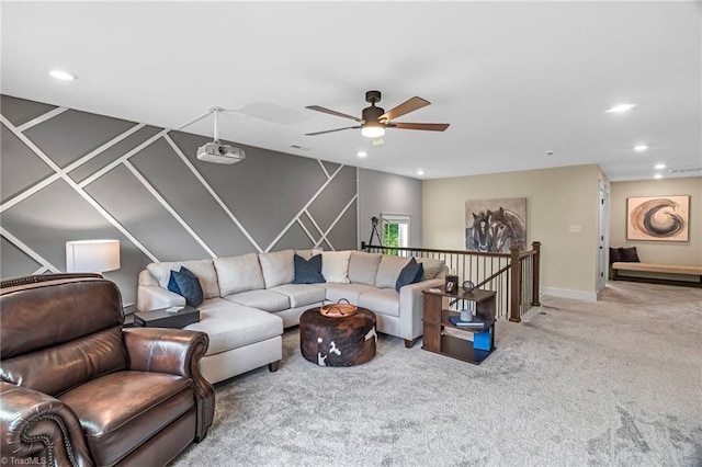 7733 Michaelis St, Greensboro, NC 27455 - carpeted living area featuring recessed lighting, a ceiling fan, and baseboards