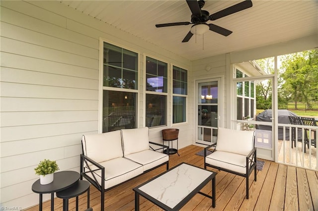 7733 Michaelis St, Greensboro, NC 27455 - deck featuring outdoor lounge area and a ceiling fan