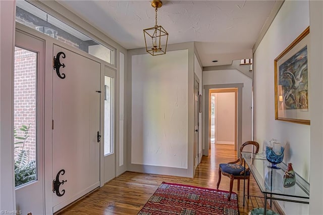 entrance foyer with a healthy amount of sunlight and light hardwood / wood-style flooring