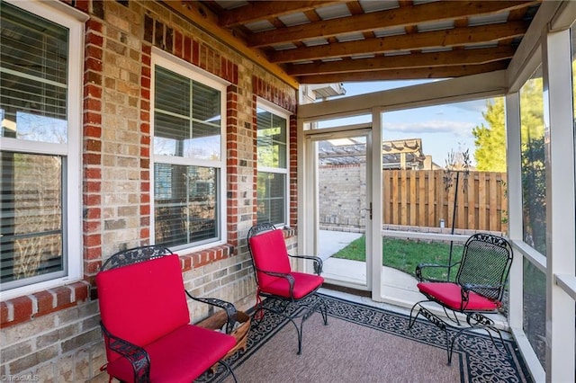 sunroom / solarium with beam ceiling