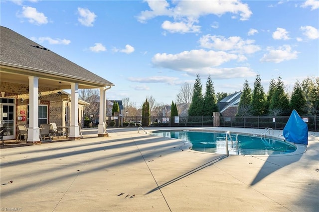 view of swimming pool featuring a patio area