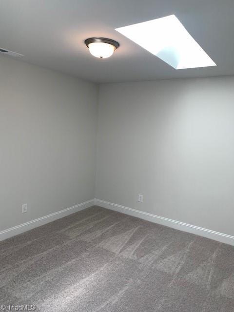 empty room with a skylight and carpet