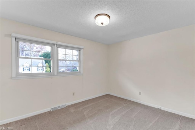 unfurnished room with carpet and a textured ceiling